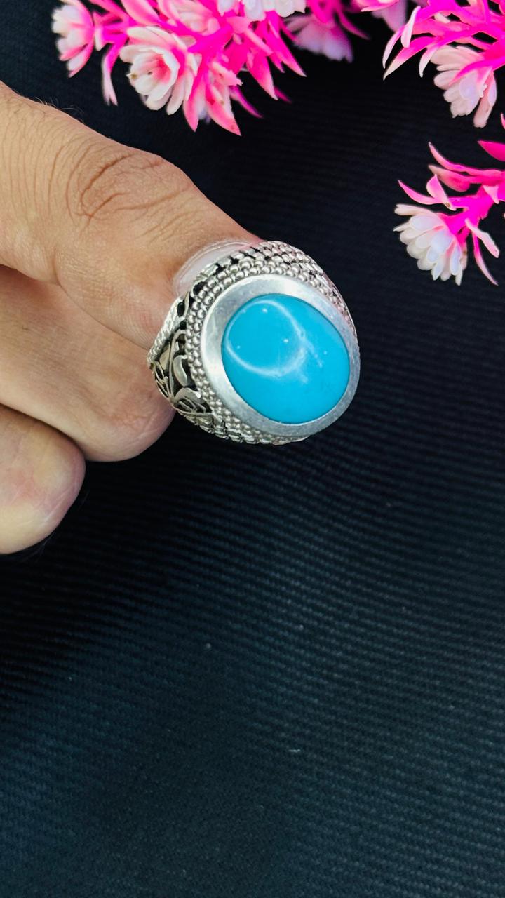 Handcrafted Irani Feroza Ring – Pure Silver