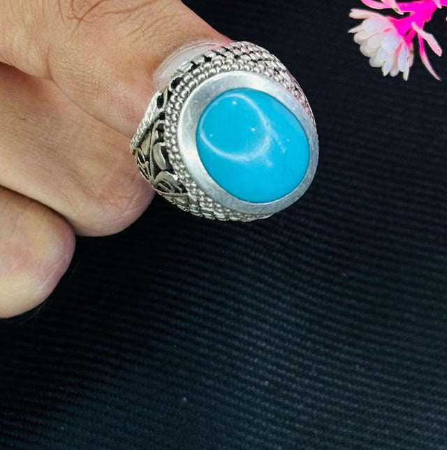 Handcrafted Irani Feroza Ring – Pure Silver