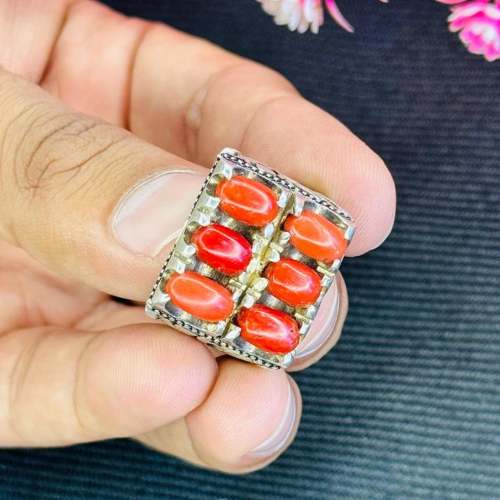 Natural Marjan (Coral) Silver Ring