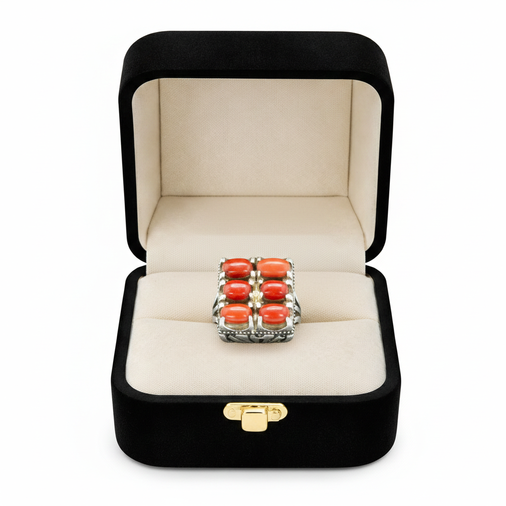 Natural Marjan (Coral) Silver Ring