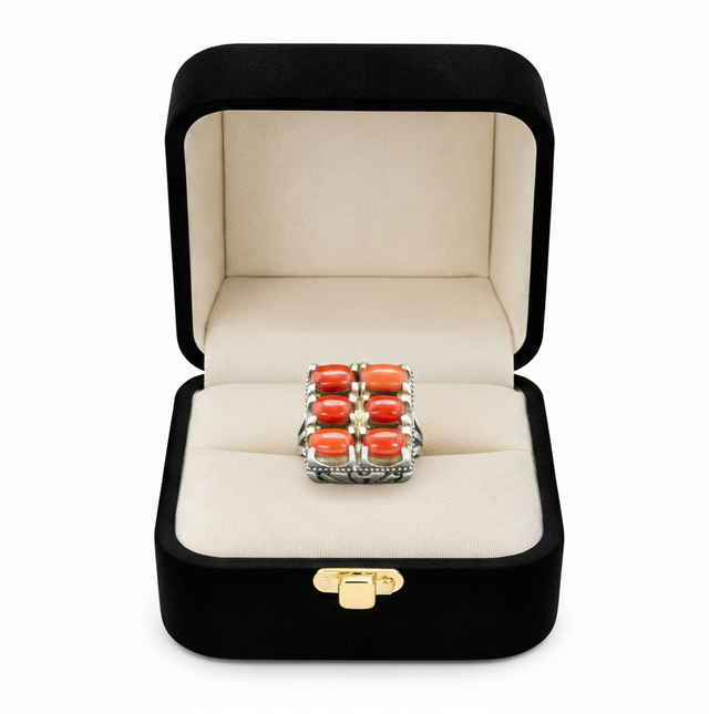 Natural Marjan (Coral) Silver Ring