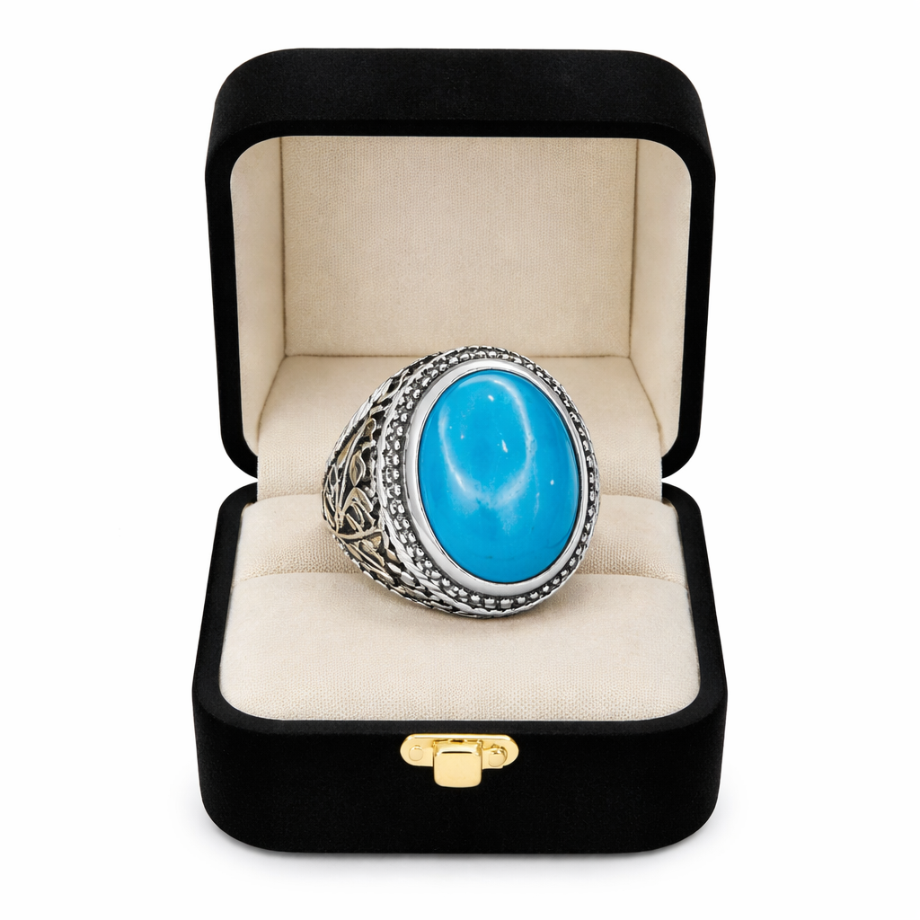 Handcrafted Irani Feroza Ring – Pure Silver