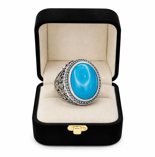 Handcrafted Irani Feroza Ring – Pure Silver